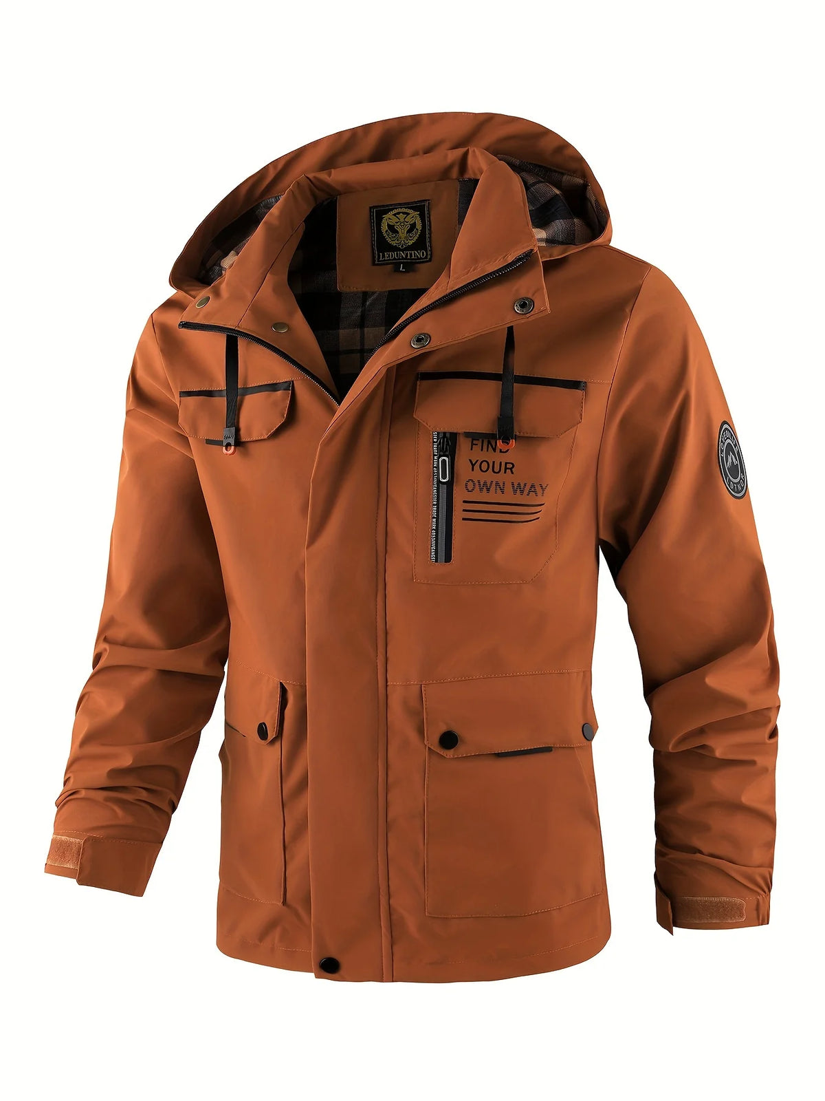 Men's brown flared hooded jacket for everyday autumn and winter wear