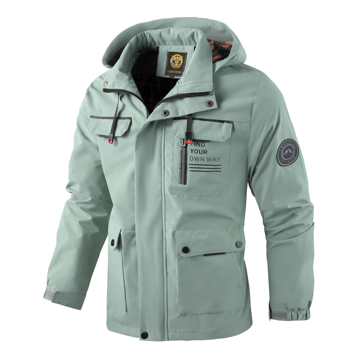 Men's light green flared hooded jacket for everyday autumn and winter wear