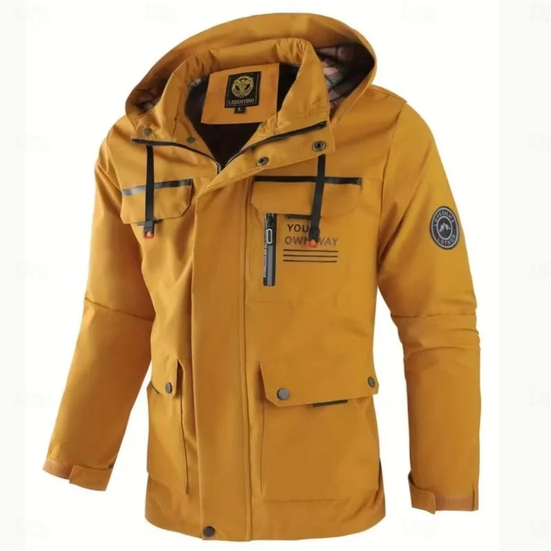 Men's yellow flared hooded jacket for everyday autumn and winter wear