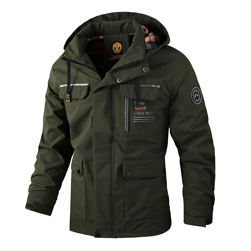 Men's green flared hooded jacket for everyday autumn and winter wear