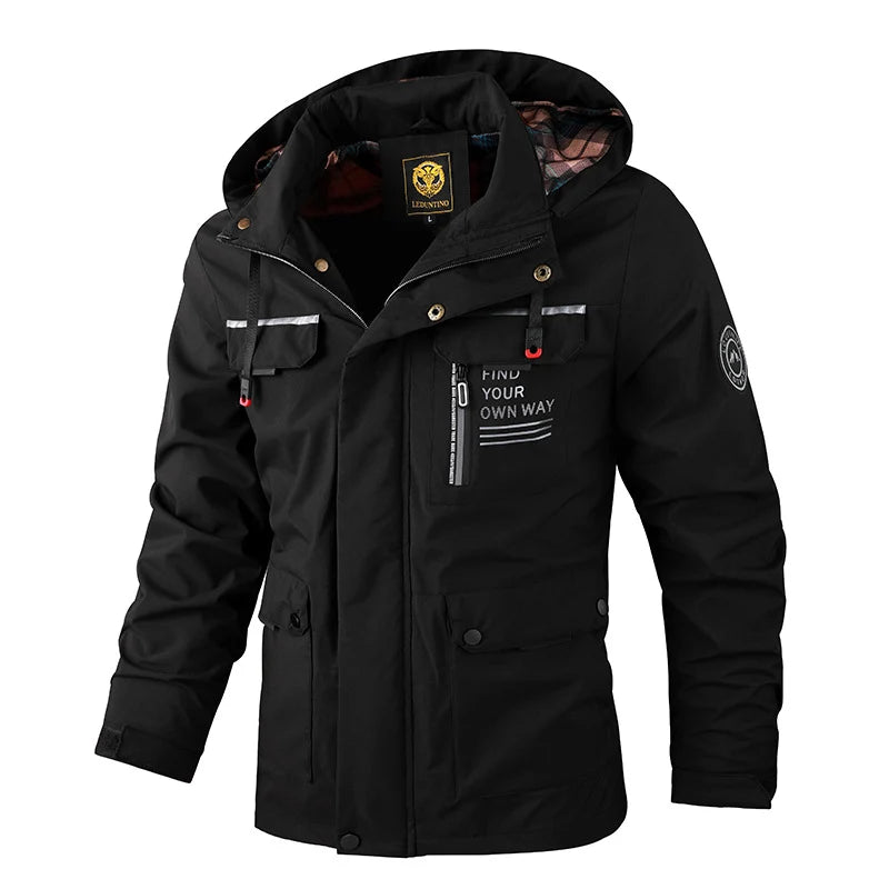 Men's black flared hooded jacket for everyday autumn and winter wear