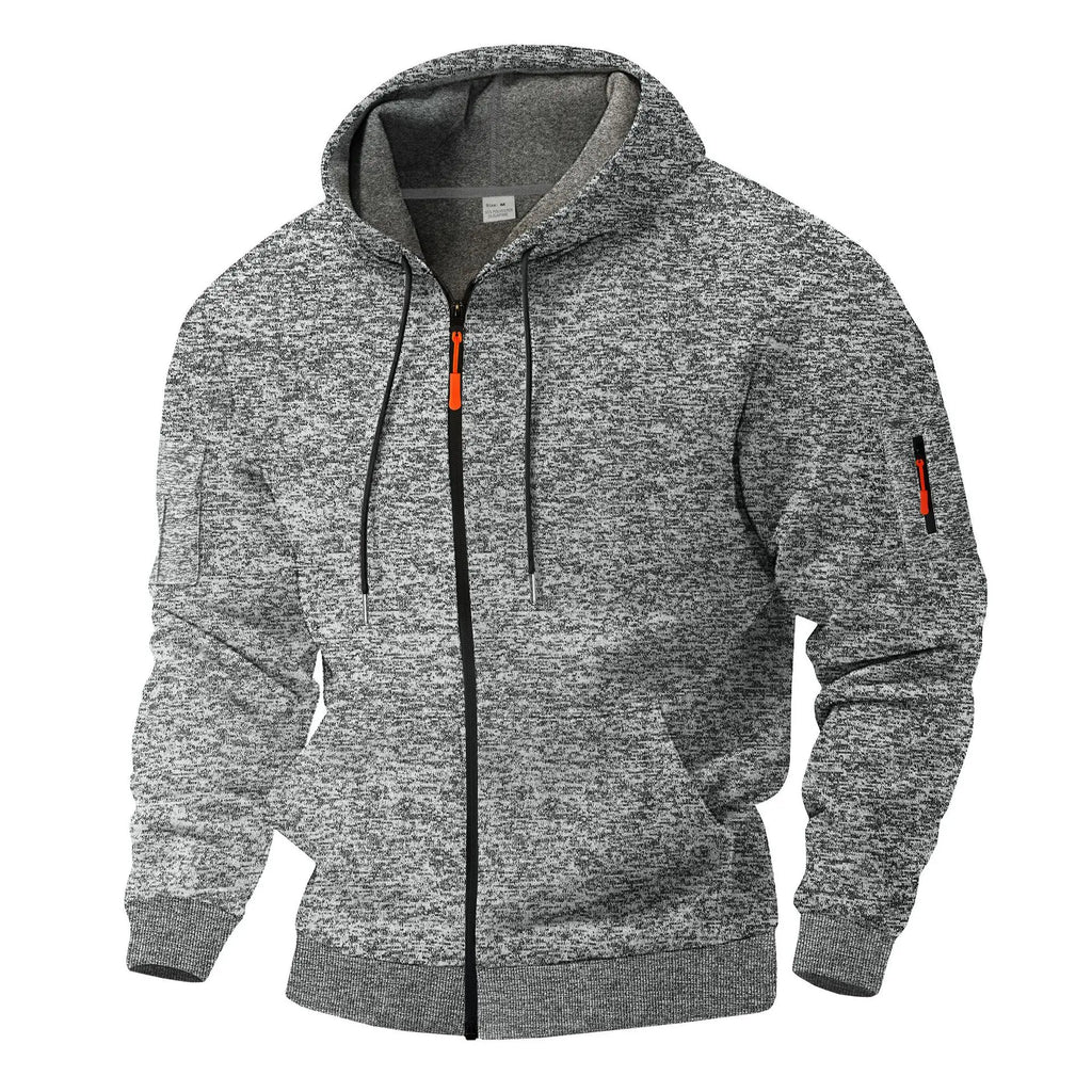 Men's light grey fleece-lined zip-up jacket for the colder autumn days