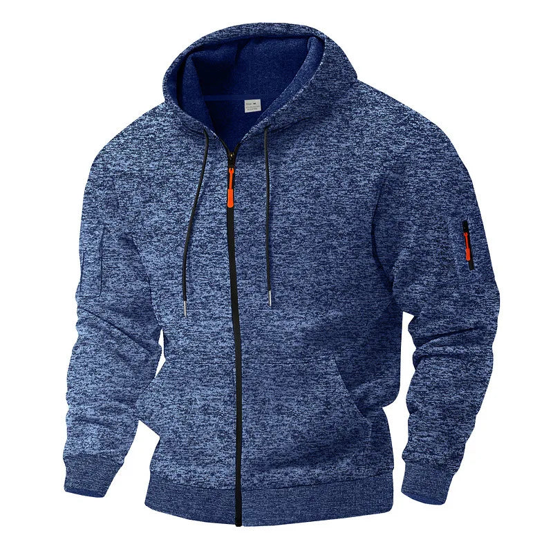 Men's navy blue fleece-lined zip-up jacket for the colder autumn days