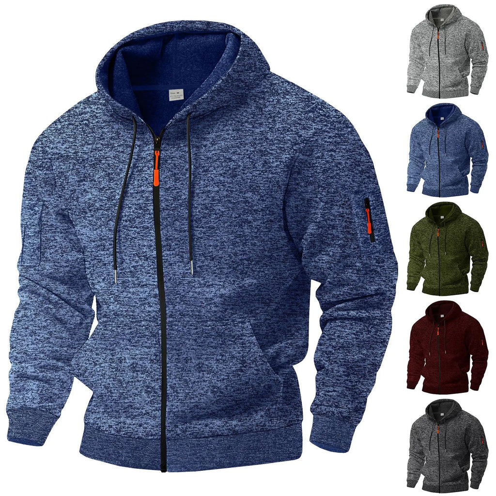 Men's dark grey fleece-lined zip-up jacket for the colder autumn days
