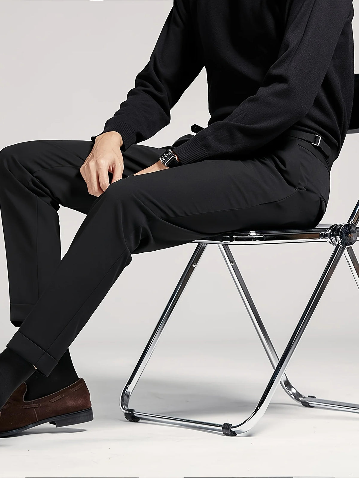 Men's grey tailored pleated trousers