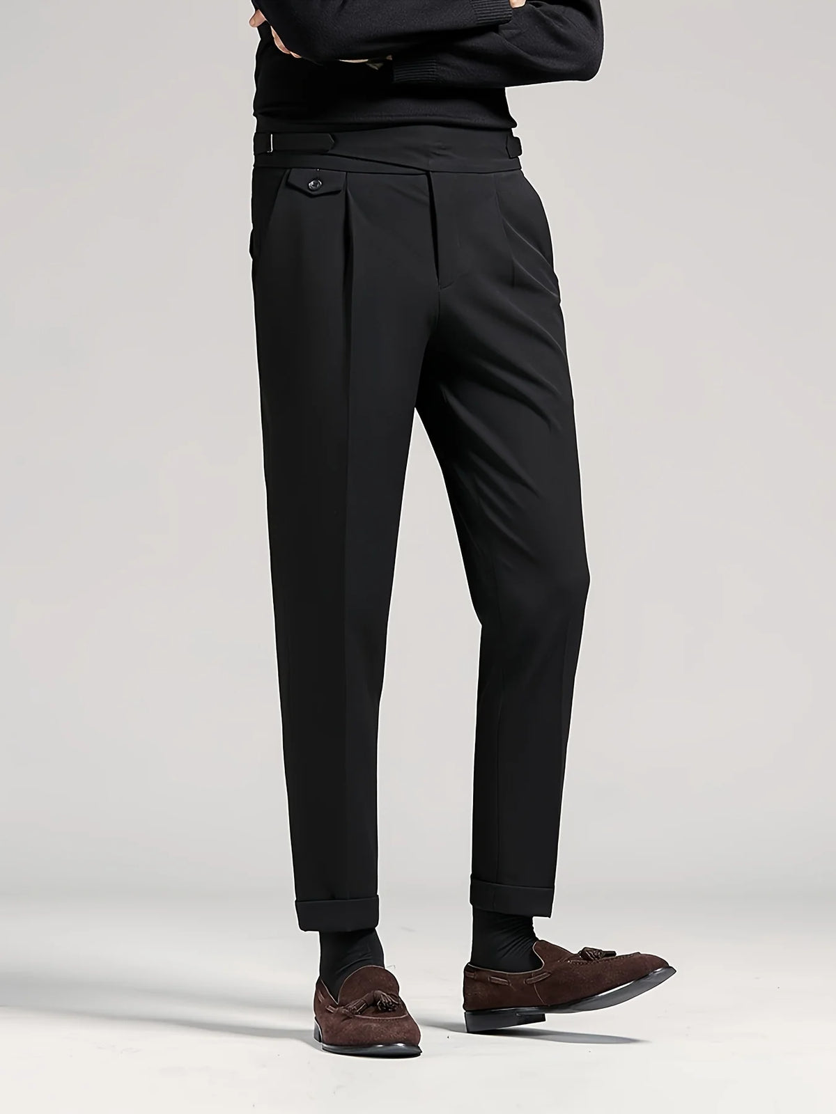Men's black tailored pleated trousers