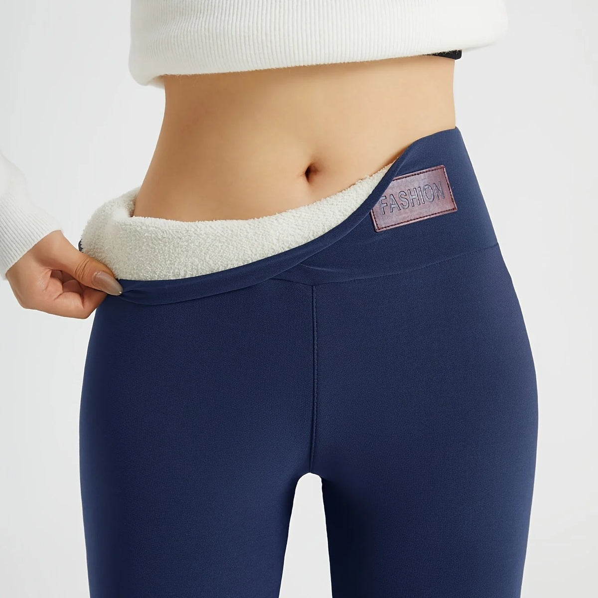 Women's navy high-waist fleece-lined leggings in autumn and winter