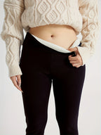 Women's black high-waist fleece-lined leggings in autumn and winter