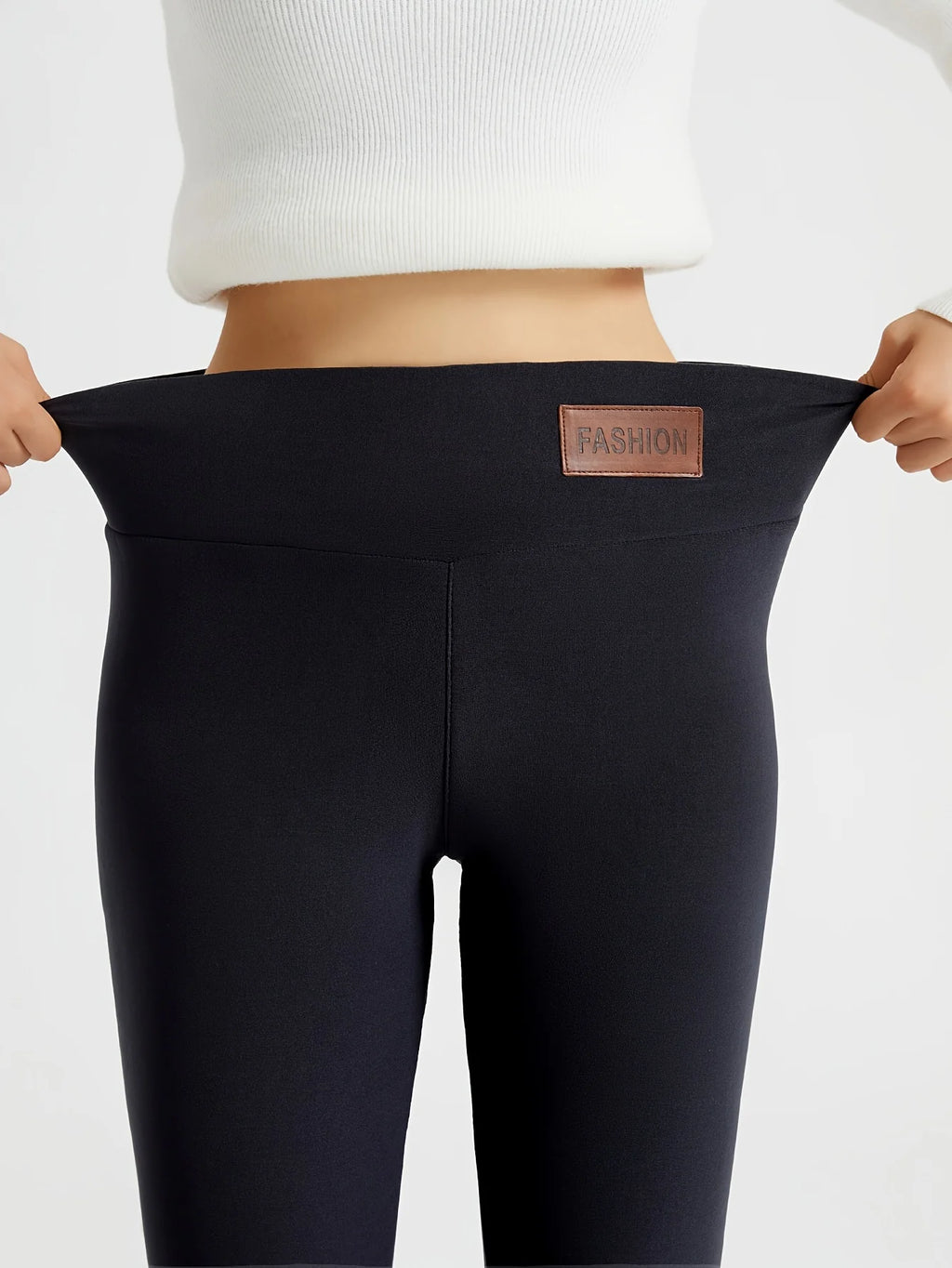 Women's black high-waist fleece-lined leggings in autumn and winter