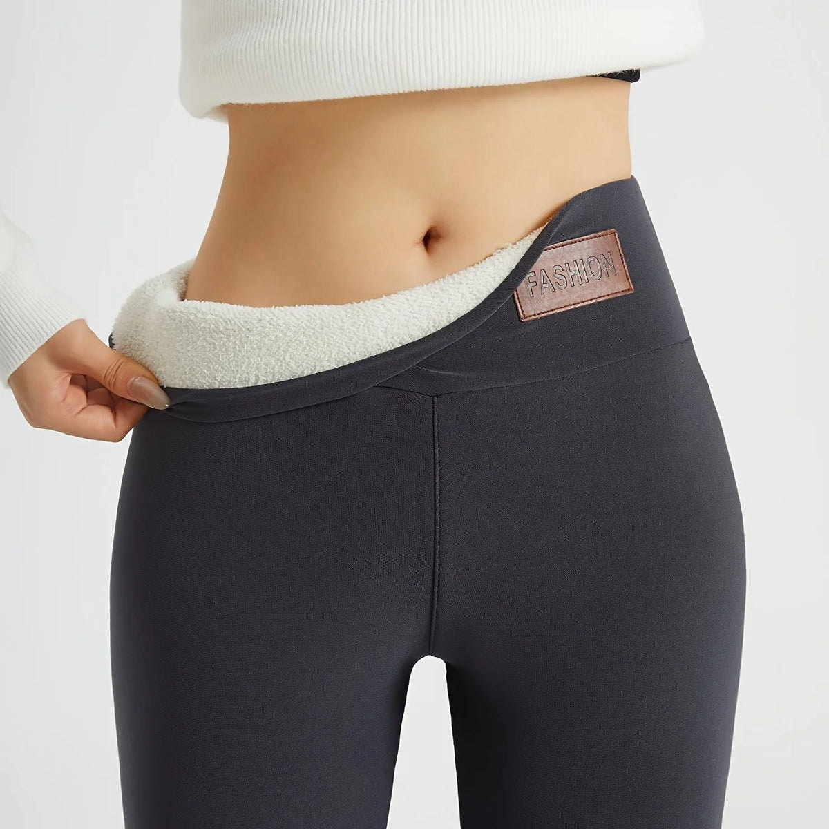 Women's dark grey high-waist fleece-lined leggings in autumn and winter