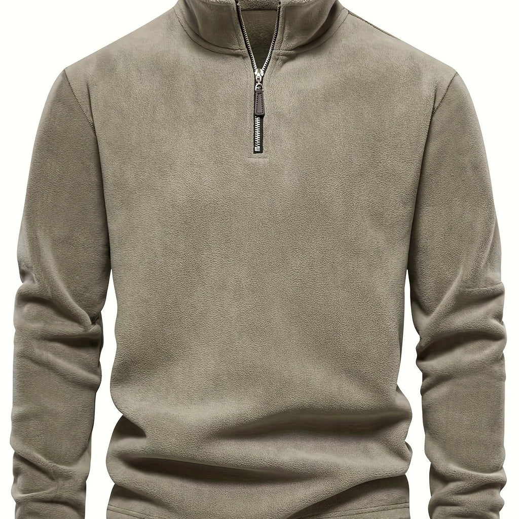 Men's khaki half-zip stand collar pullover for everyday winter wear