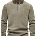 Men's khaki half-zip stand collar pullover for everyday winter wear