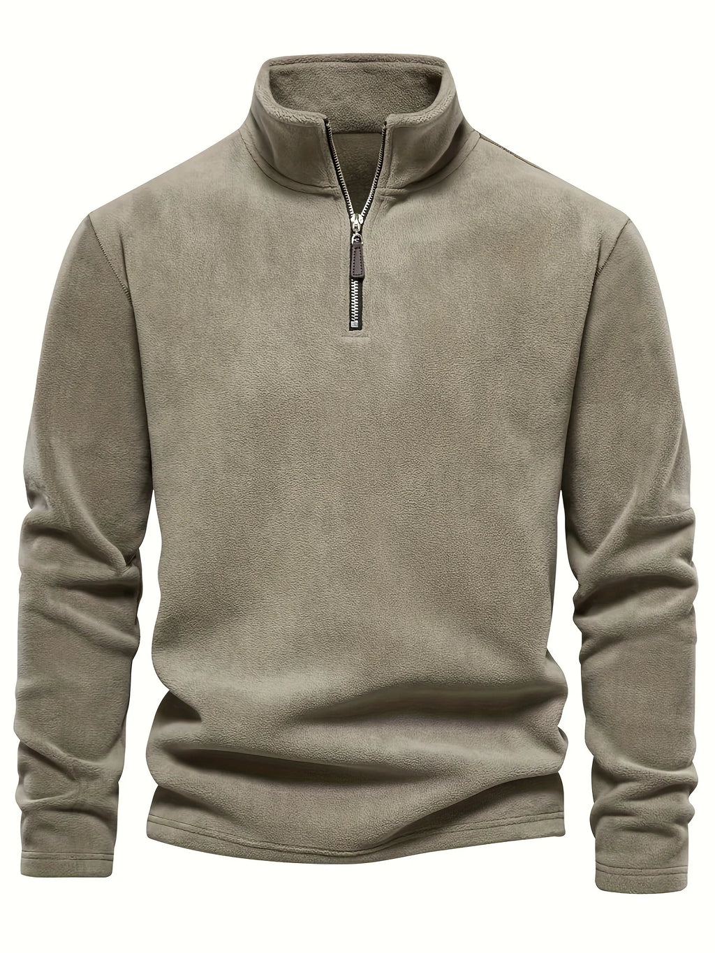 Men's khaki half-zip stand collar pullover for everyday winter wear