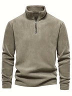 Men's khaki half-zip stand collar pullover for everyday winter wear