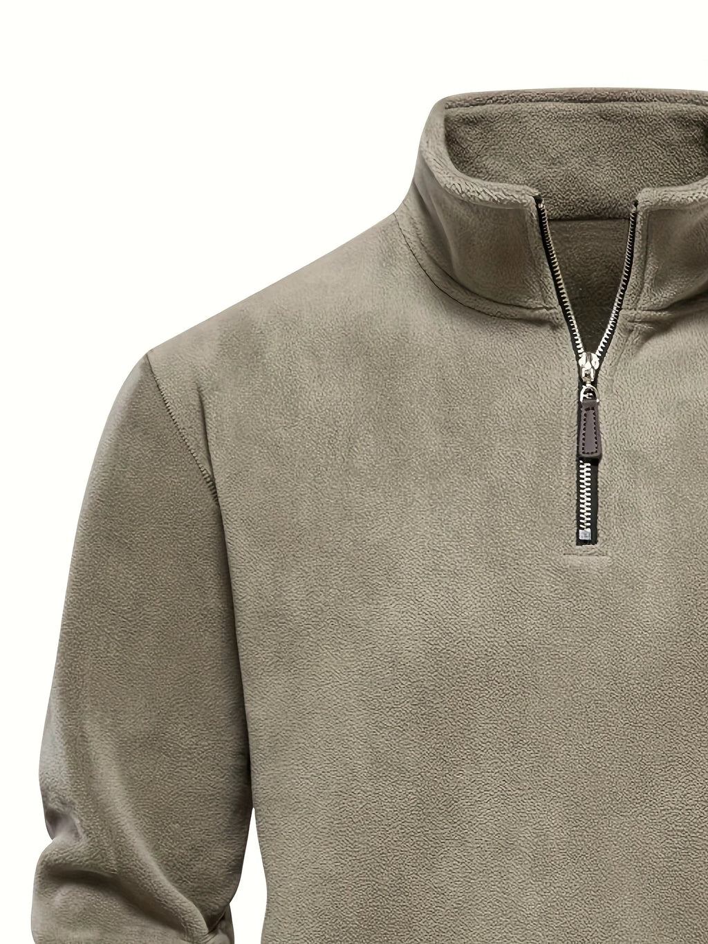 Men's khaki half-zip stand collar pullover for everyday winter wear