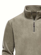Men's khaki half-zip stand collar pullover for everyday winter wear