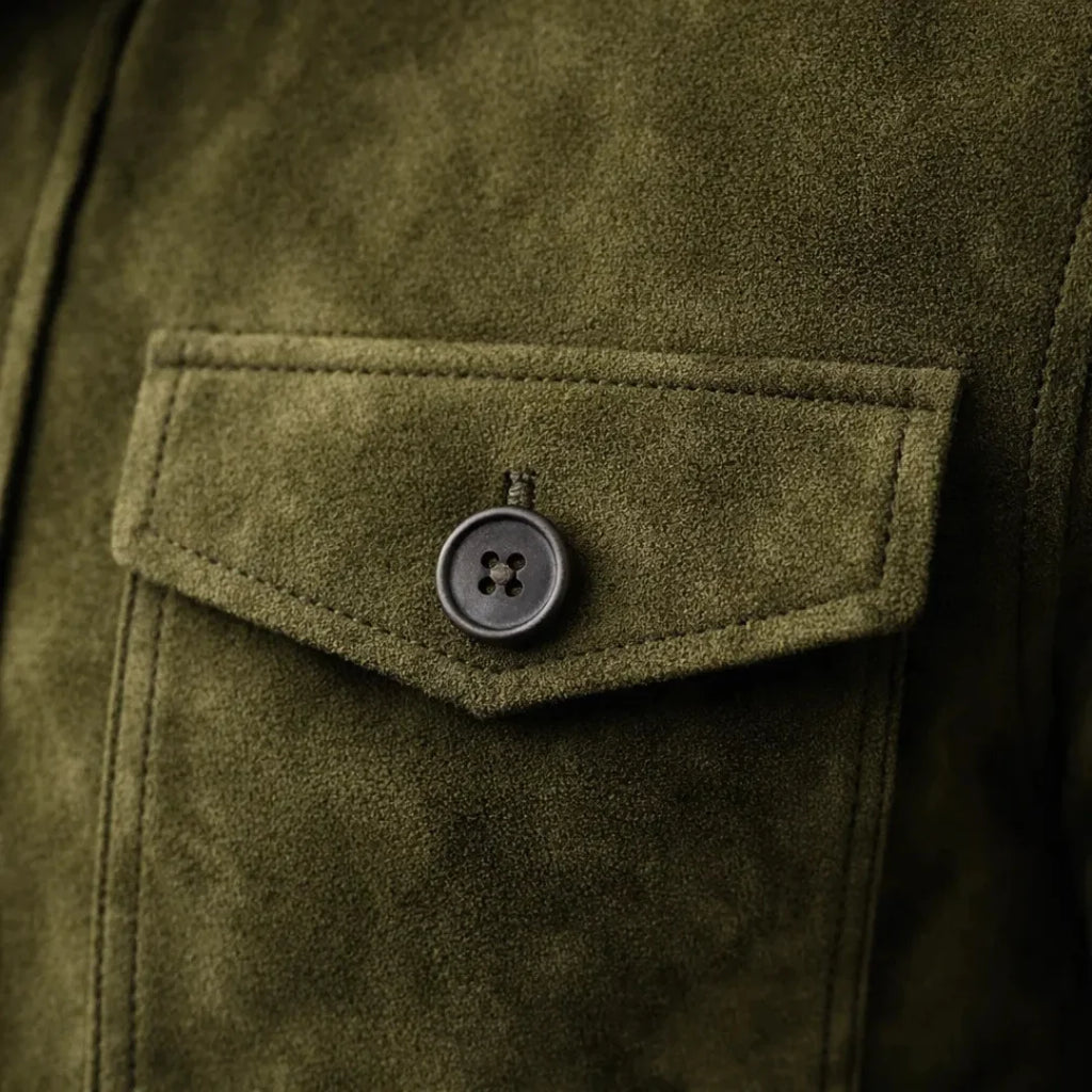 Men's brown classic pocket suede jacket for autumn and winter wear