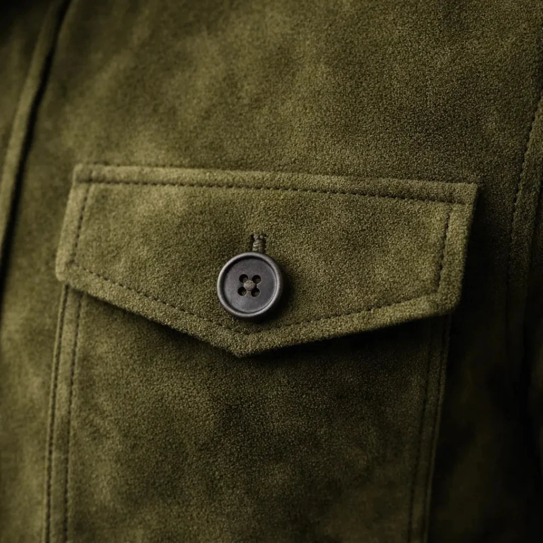 Men's brown classic pocket suede jacket for autumn and winter wear