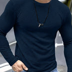 Men's navy waffle knit long sleeve top for autumn and winter layering