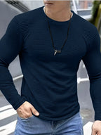 Men's navy waffle knit long sleeve top for autumn and winter layering