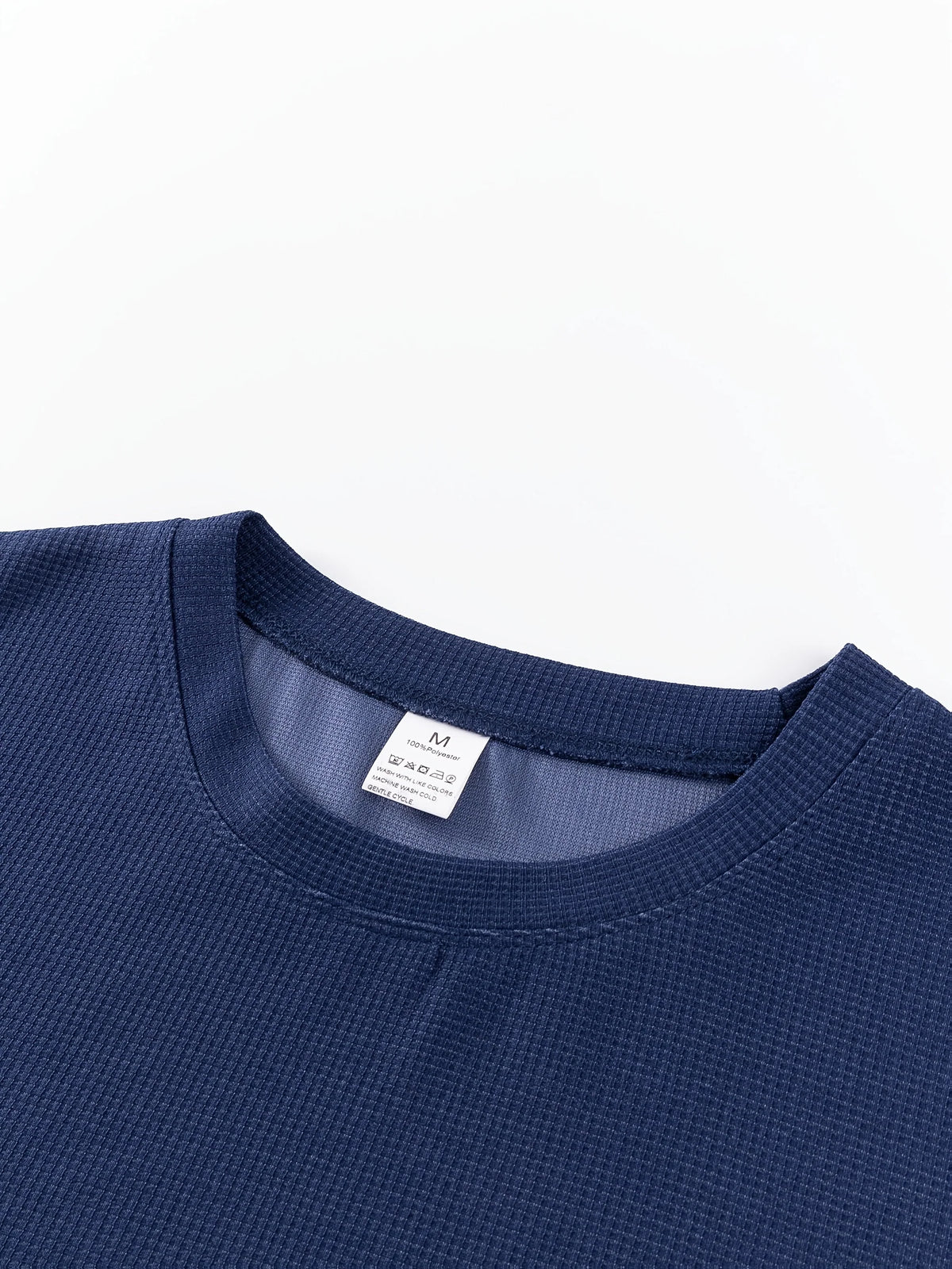 Men's sky blue waffle knit long sleeve top for autumn and winter layering
