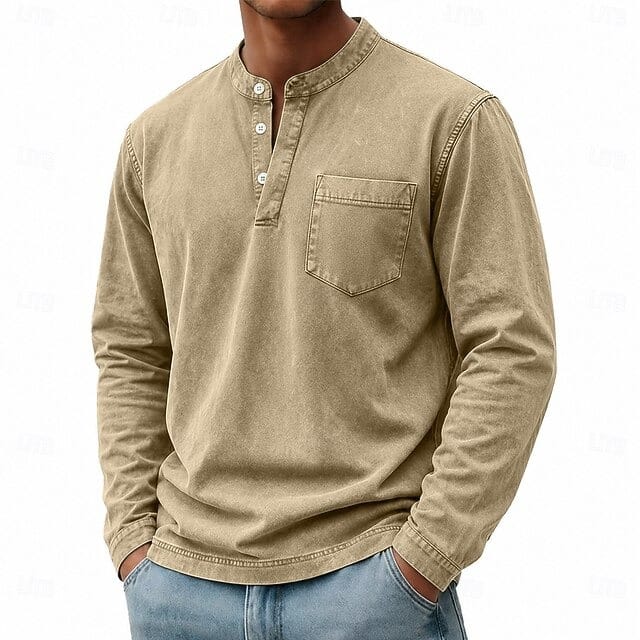 Men's beige garment-washed shirt for layering this autumn and winter