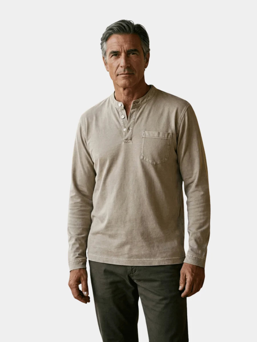 Men's beige garment-washed shirt for layering this autumn and winter