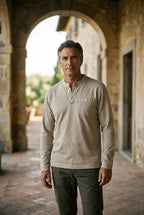 Men's beige garment-washed shirt for layering this autumn and winter