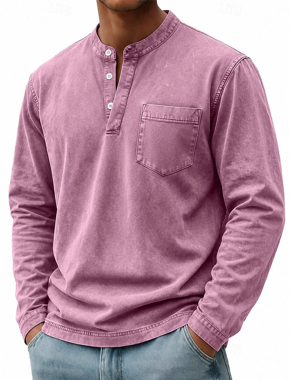 Men's pink garment-washed shirt for layering this autumn and winter