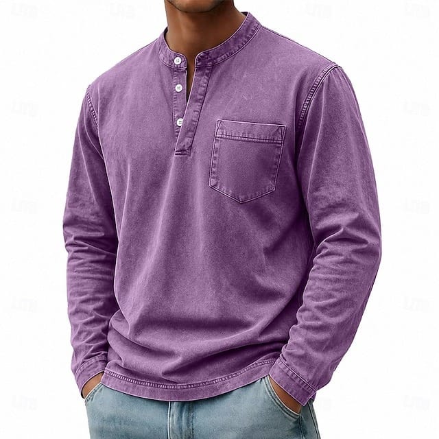 Men's purple garment-washed shirt for layering this autumn and winter