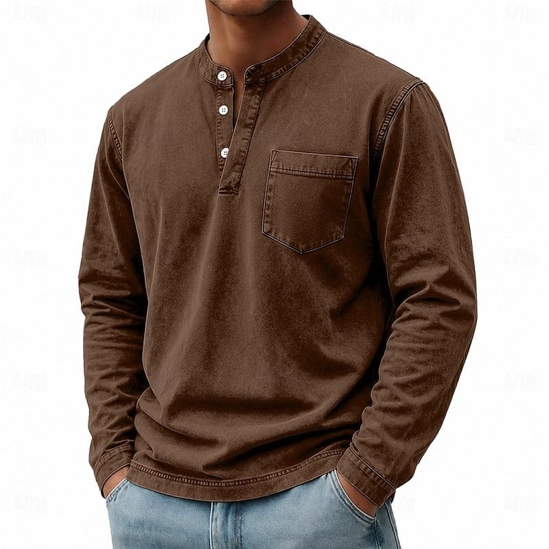 Men's brown garment-washed shirt for layering this autumn and winter