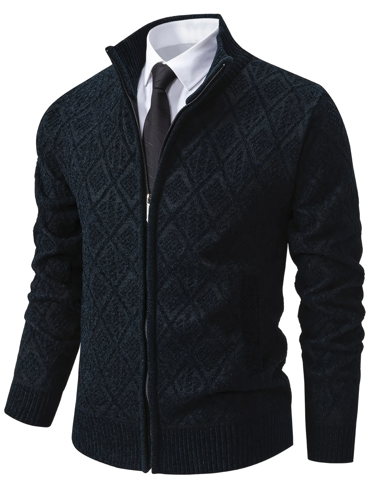 Men's beige geometric knit cardigan for autumn and winter layering