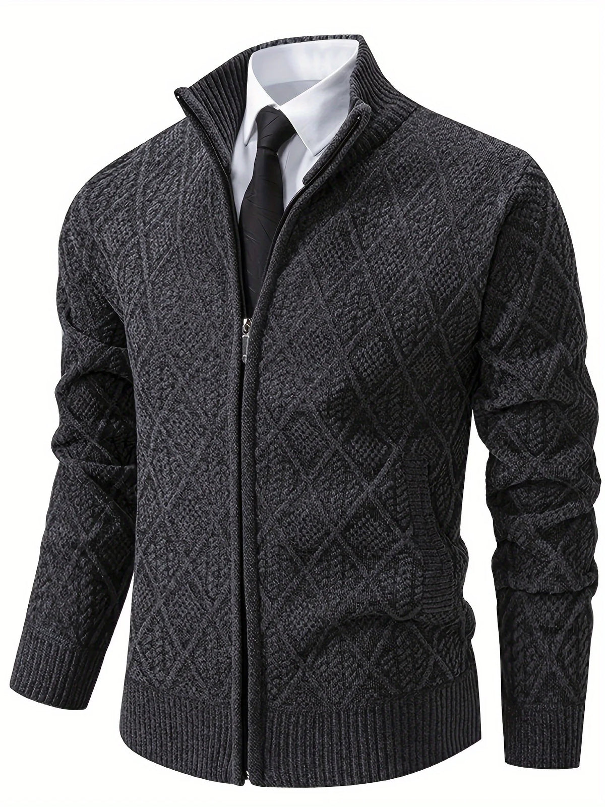 Men's navy blue geometric knit cardigan for autumn and winter layering