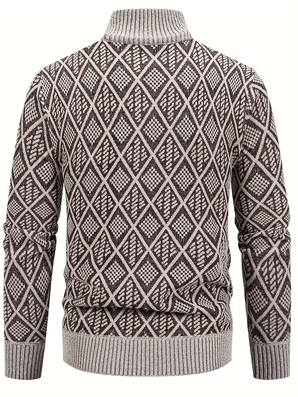 Men's grey geometric knit cardigan for autumn and winter layering
