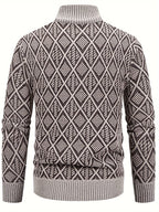 Men's grey geometric knit cardigan for autumn and winter layering