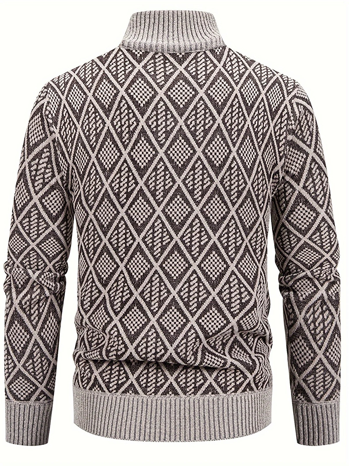 Men's grey geometric knit cardigan for autumn and winter layering