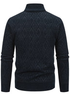 Men's grey geometric knit cardigan for autumn and winter layering
