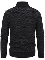 Men's black geometric knit cardigan for autumn and winter layering
