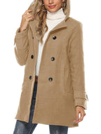 Women's fern green hooded double-breasted mid-length coat