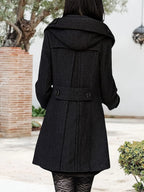 Women's grey hooded double-breasted mid-length coat