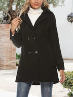 Women's fern green hooded double-breasted mid-length coat