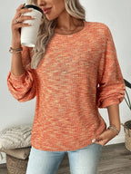 Women's orange-red relaxed waffle knit sweater for everyday winter wear