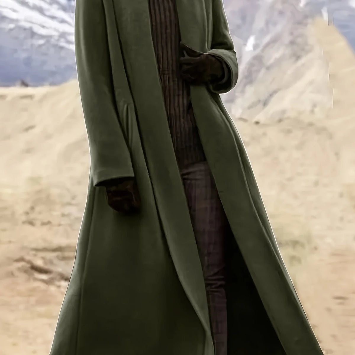 Women's fern green draped longline coat for everyday autumn and winter wear