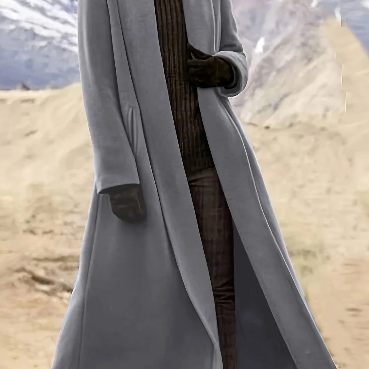 Women's grey draped longline coat for everyday autumn and winter wear