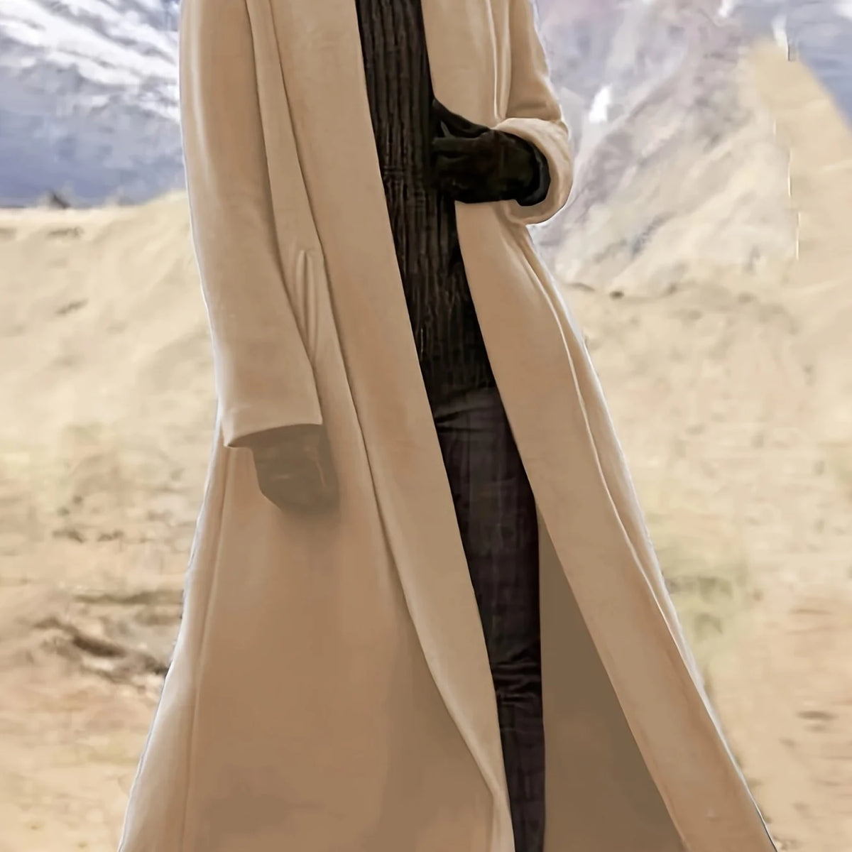 Women's dark brown draped longline coat for everyday autumn and winter wear