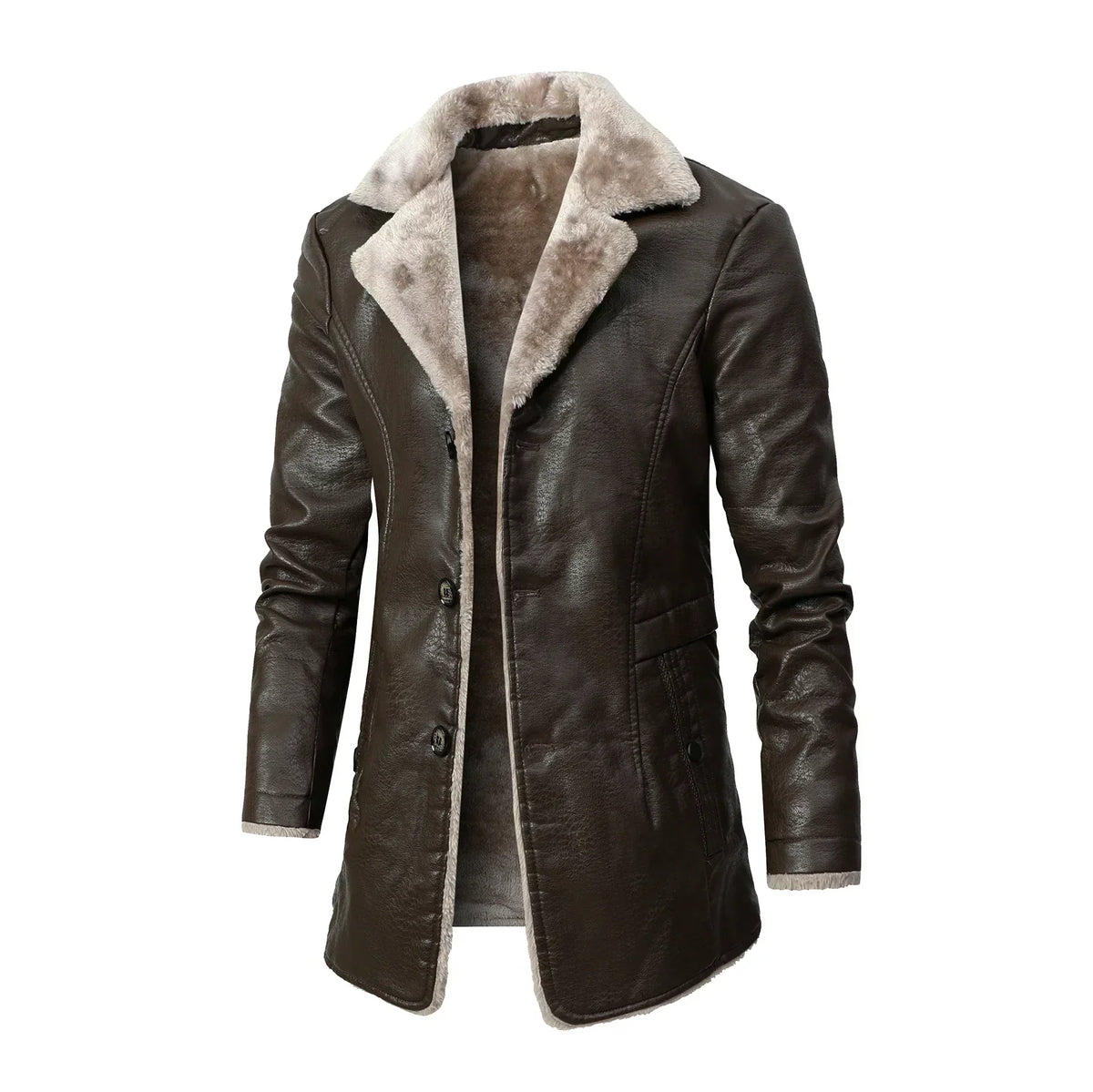 Men's brown heritage fur-lined coat for cold autumn and winter days