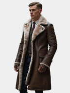 Men's brown heritage fur-lined coat for cold autumn and winter days