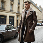 Men's brown heritage fur-lined coat for cold autumn and winter days