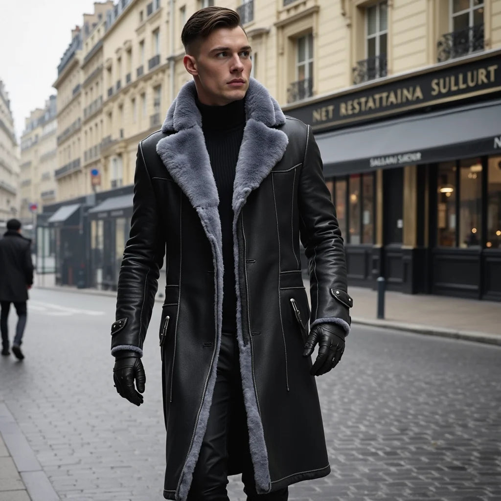 Men's black heritage fur-lined coat for cold autumn and winter days