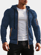 Men's navy blue zip-up knit hoodie for layering this autumn and winter